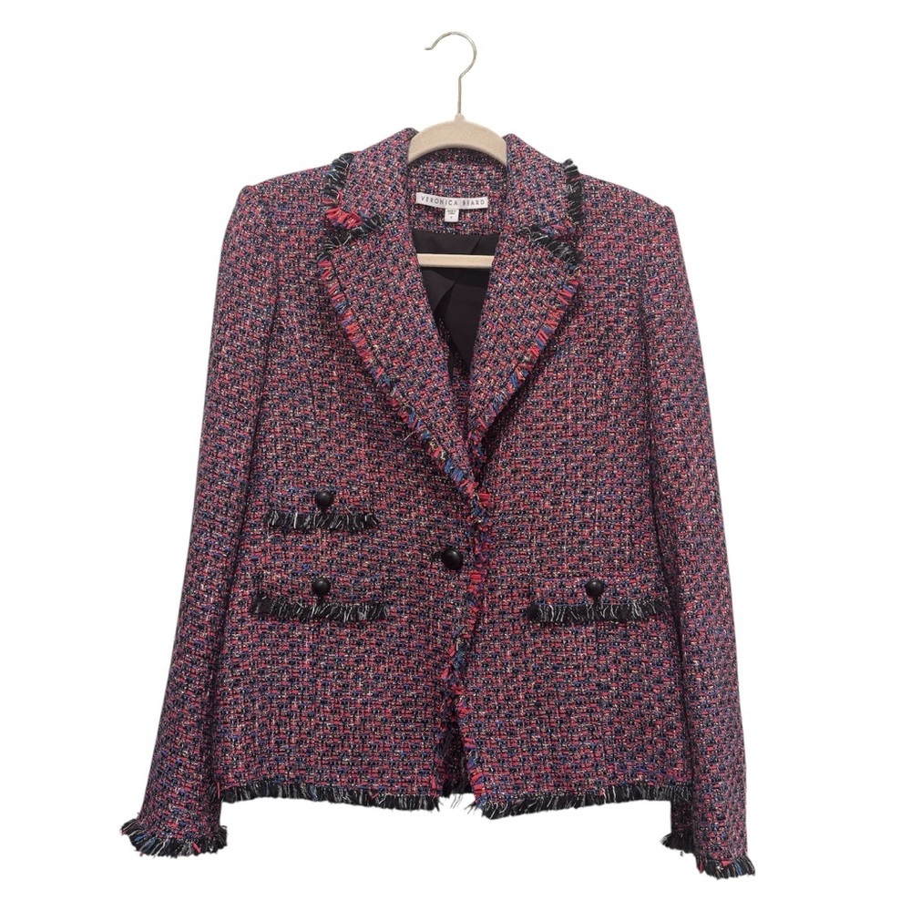 Veronica Beard Metallic Tweed Fabian Blazer Jacket Preppy Red Blue Gold Sz 4